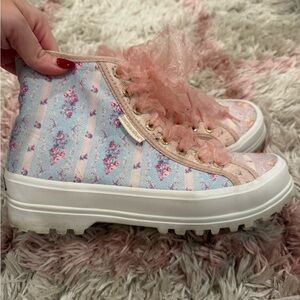 LoveShackFancy Pastel Pink and Blue High-Top Sneakers